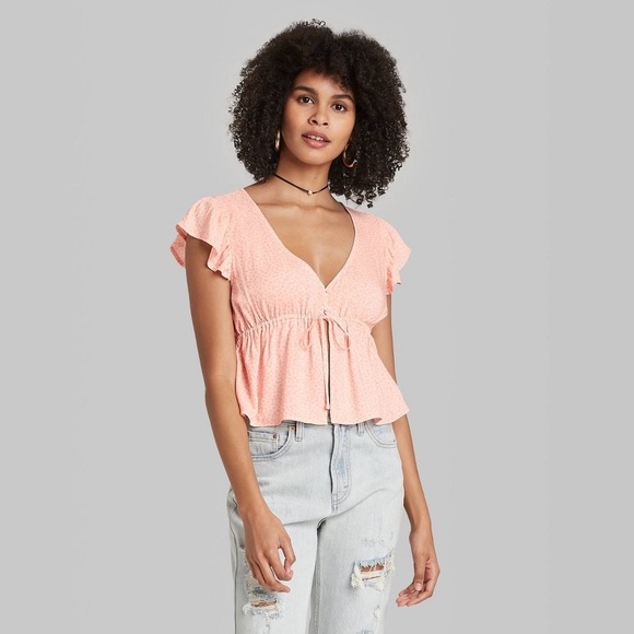 NWOT Wild Fable Flutter Tie Front V-neck top. - Picture 2 of 8